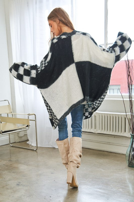 Multi Checker Loose Fit Cardigan