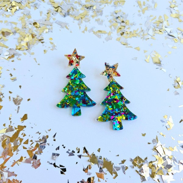 Christmas Tree Earrings - Green Sparkle