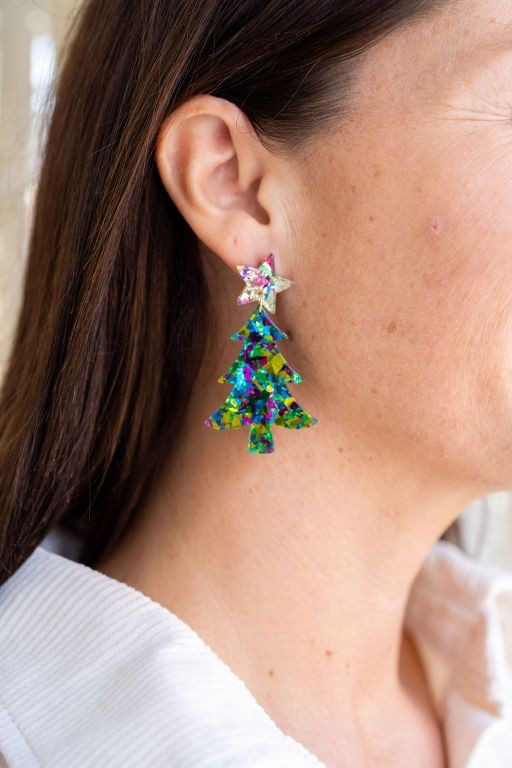 Christmas Tree Earrings - Green Sparkle
