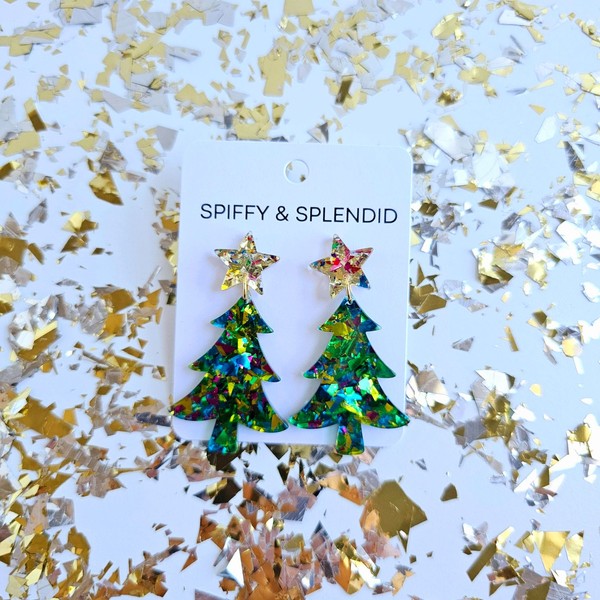 Christmas Tree Earrings - Green Sparkle