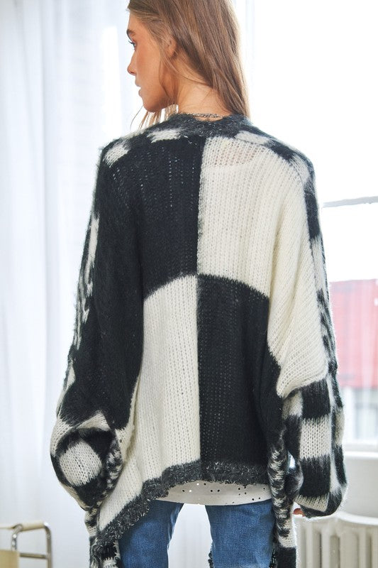 Multi Checker Loose Fit Cardigan