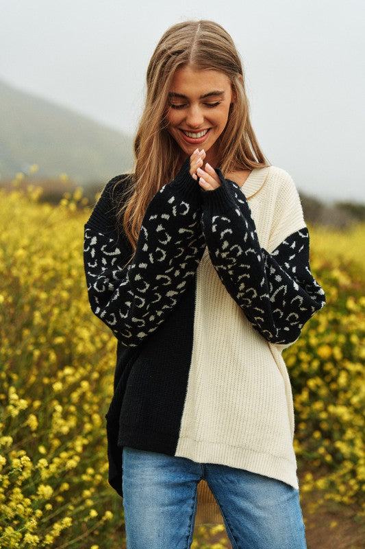 Half + Half Leopard Sweater