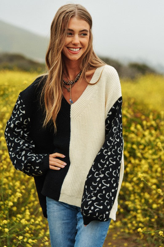 Half + Half Leopard Sweater