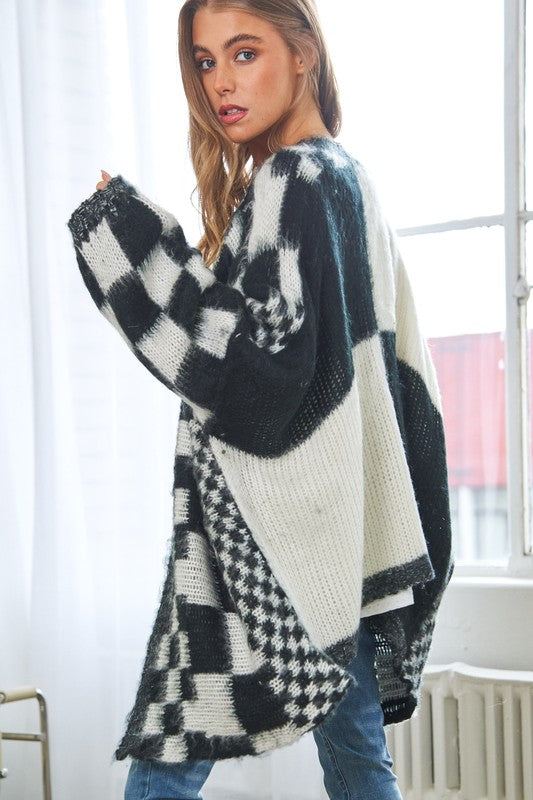 Multi Checker Loose Fit Cardigan