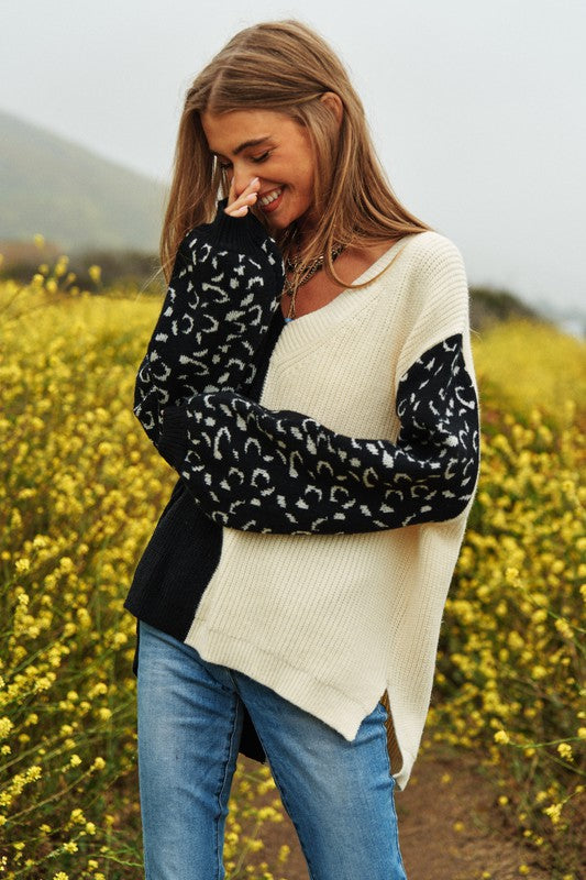 Half + Half Leopard Sweater