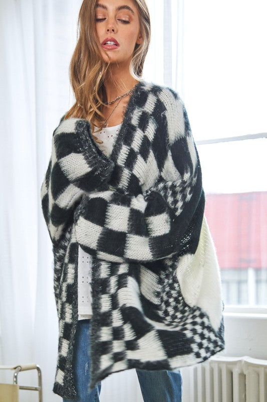 Multi Checker Loose Fit Cardigan