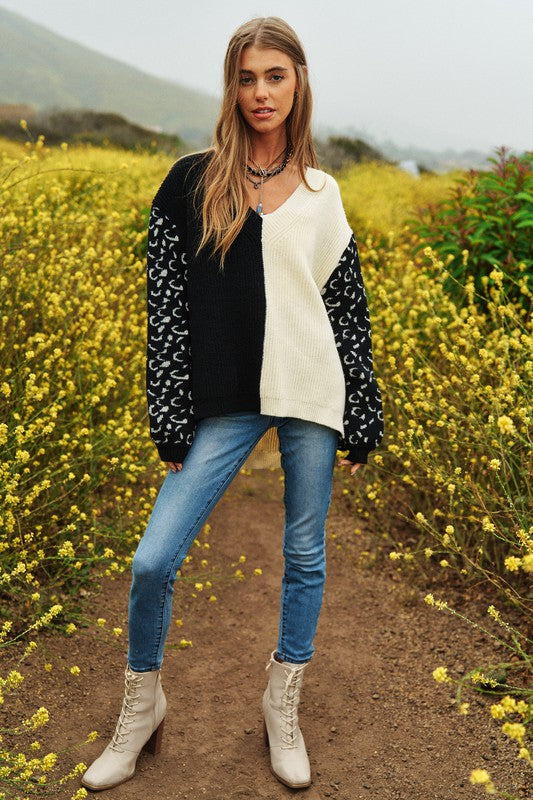 Half + Half Leopard Sweater