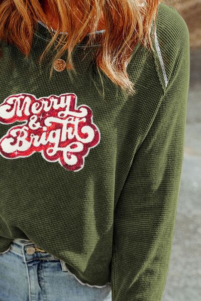 Merry+Bright Sequin Waffle-Knit Top