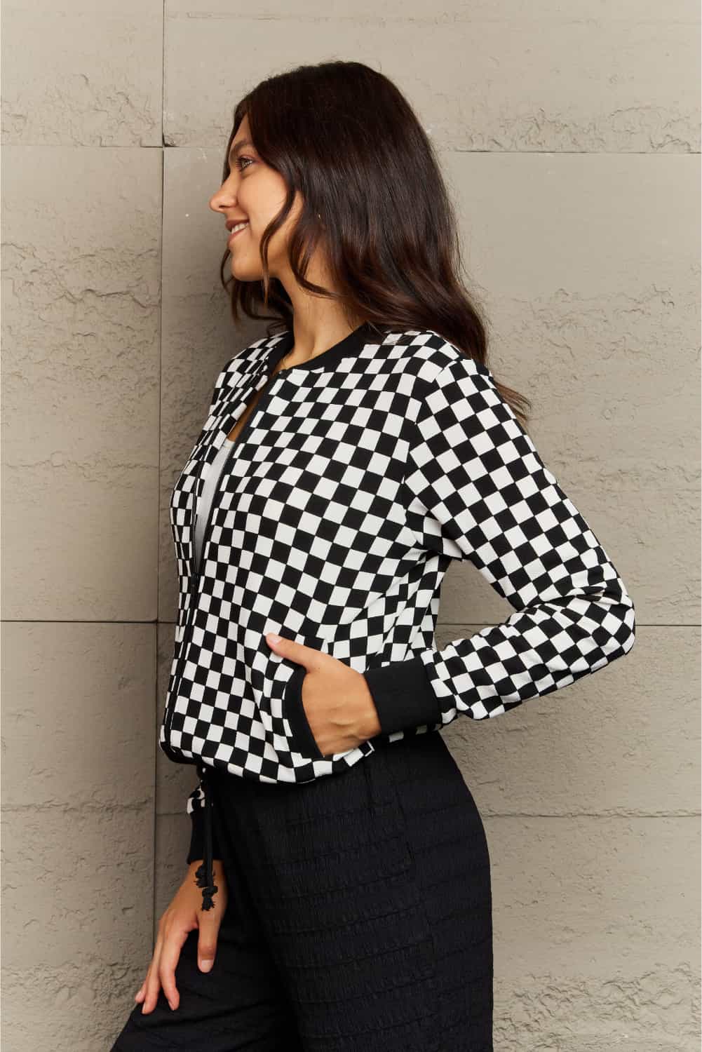 Checkered Knit Jacket