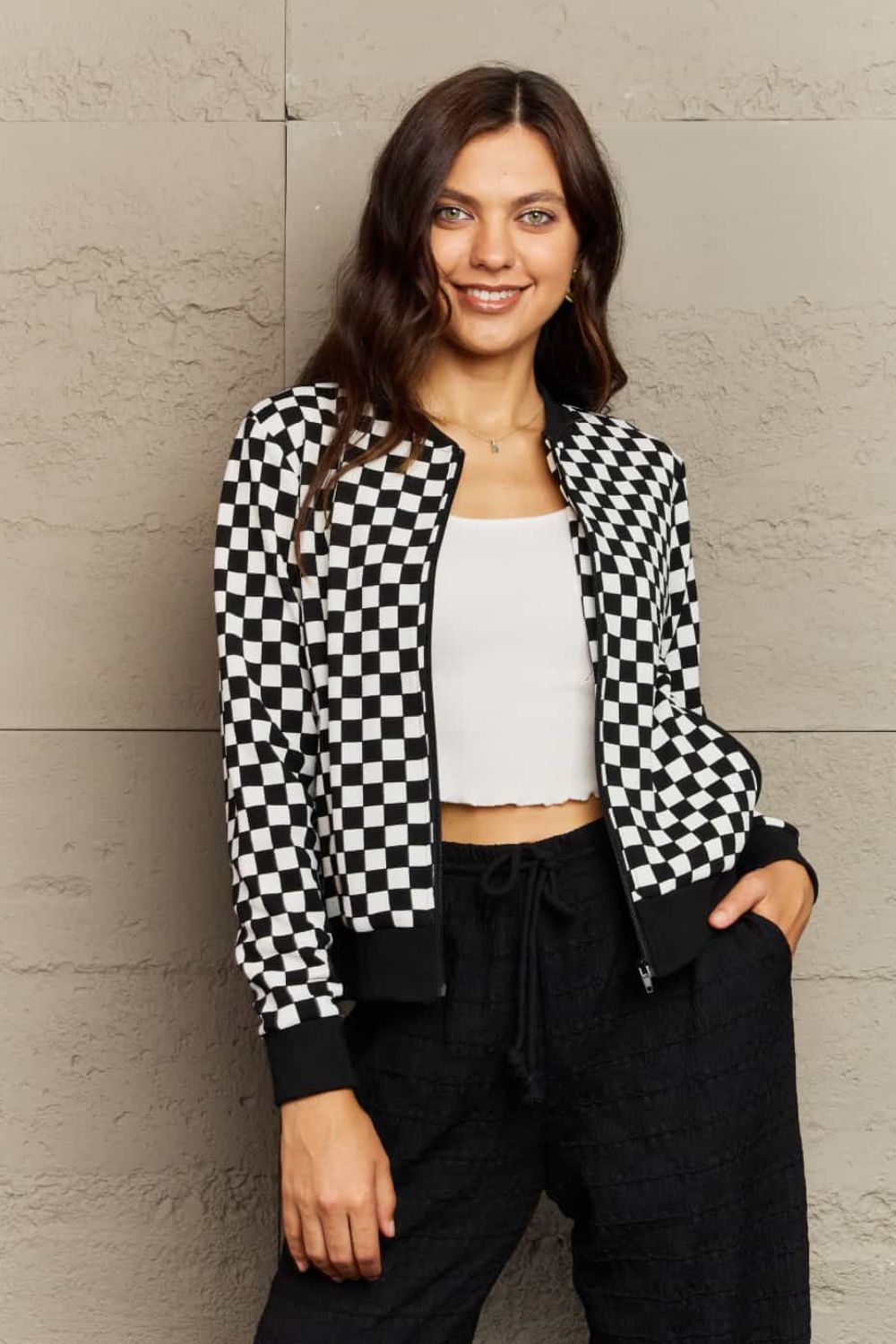 Checkered Knit Jacket