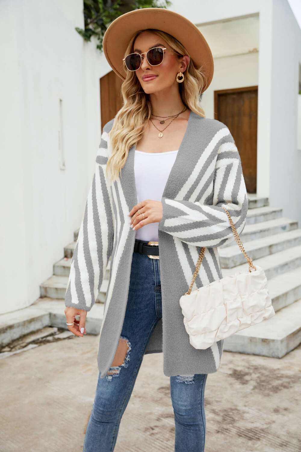 Two-Tone Open Front Cardigan