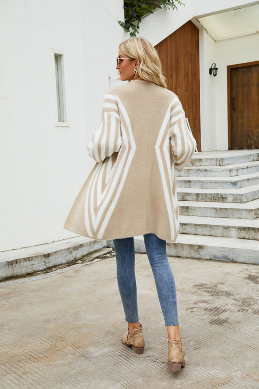 Two-Tone Open Front Cardigan