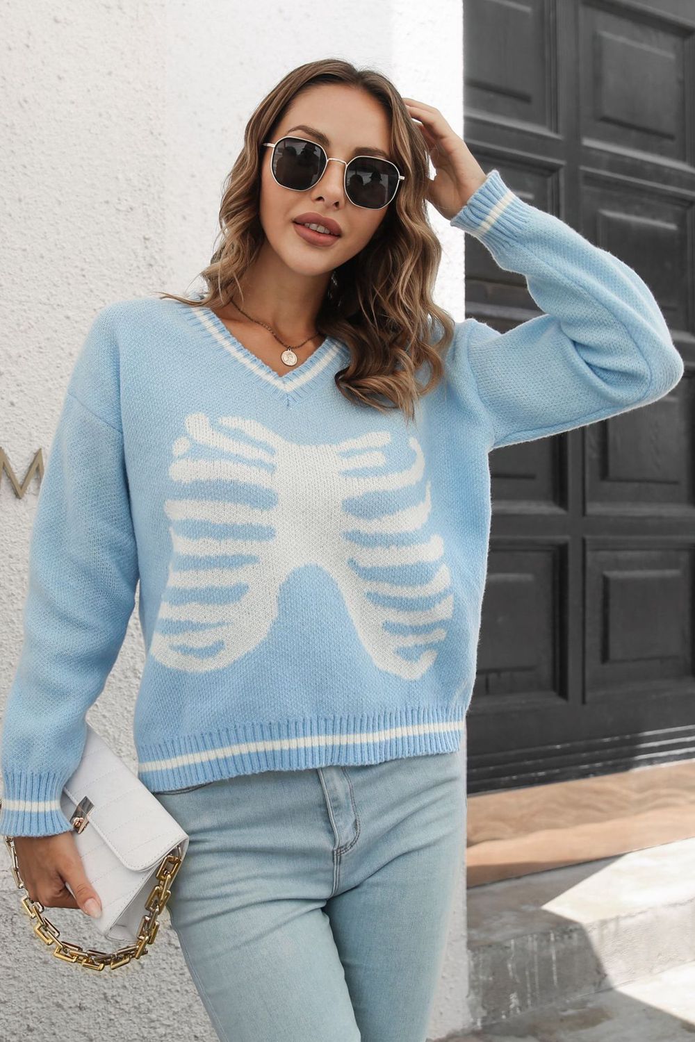 Skeleton V-Neck Sweater