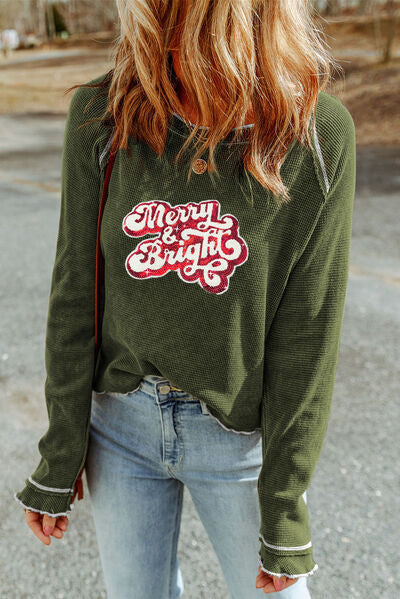 Merry+Bright Sequin Waffle-Knit Top