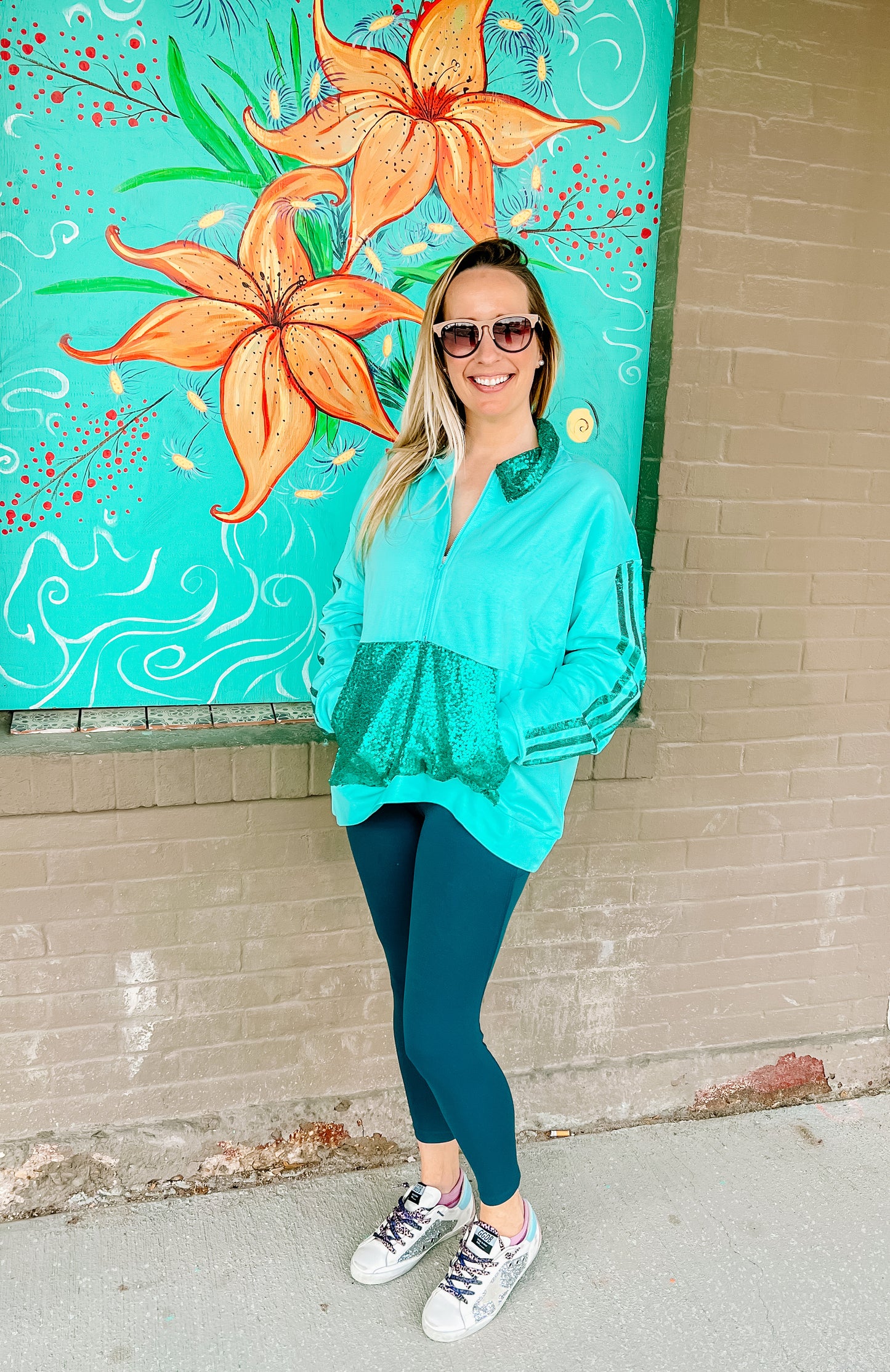 Turquoise Sequin Pullover